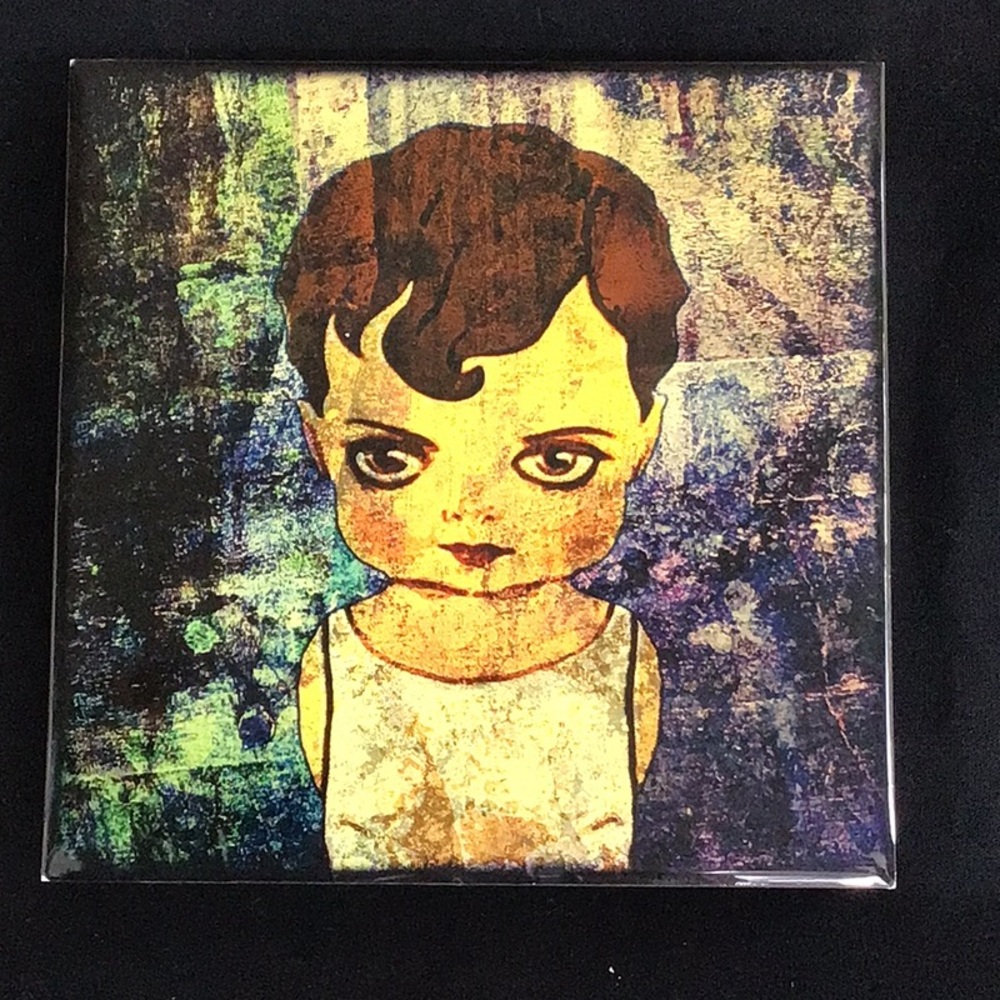 Original Resin Print on Wood by Mark Brunner. “Yellow Paper Doll”